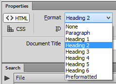 Expanded Format dialog. The options are: None, Paragraph, Heading levels 1-6, and Preformatted.
