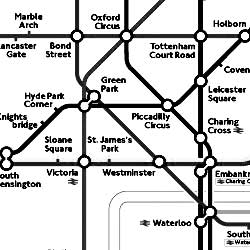 Schwarz-weiß Version der Karte der U-Bahn-Strecken