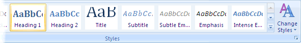 Screenshot of styles toolbar in Word 2007.