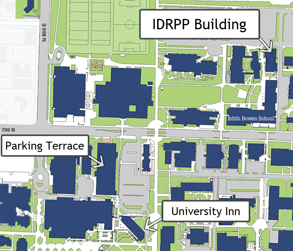 The CPD building is approximately 1 block Northeast of the University Inn and the parking terrace. It is directly North of the Edith Bowen School.