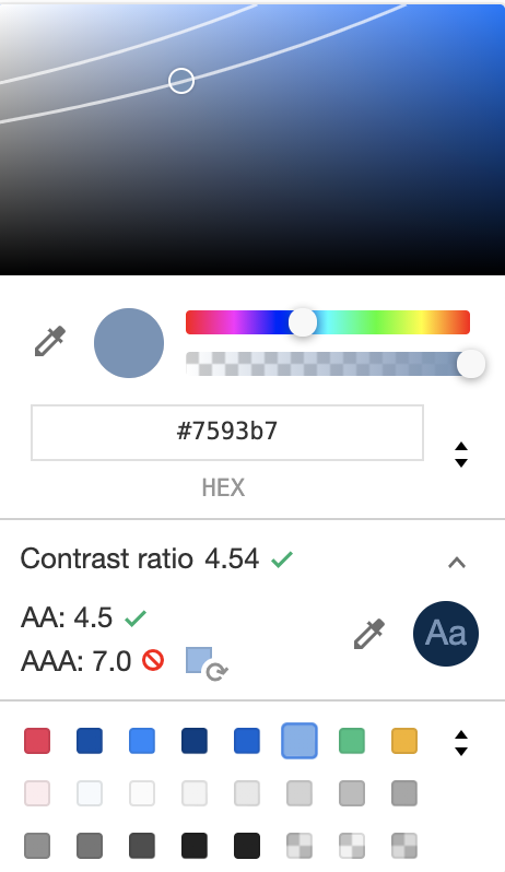 Expanded color picker with contrast features visible