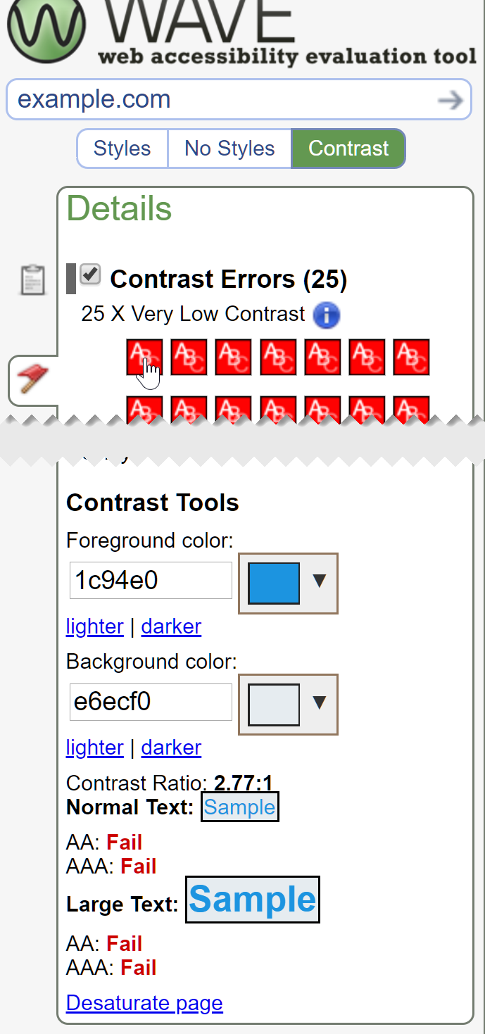 WAVE contrast report example