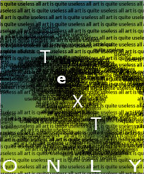 An eye made entirely out of text characters, with the words 'text only' superimposed on top