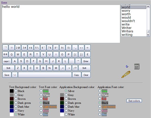 Screen shot of web-based virtual keyboard with word-prediction capabilities