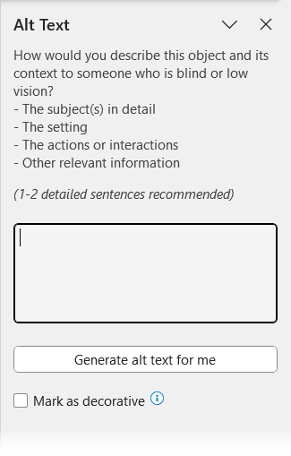 Screenshot of the Alt Text pane
