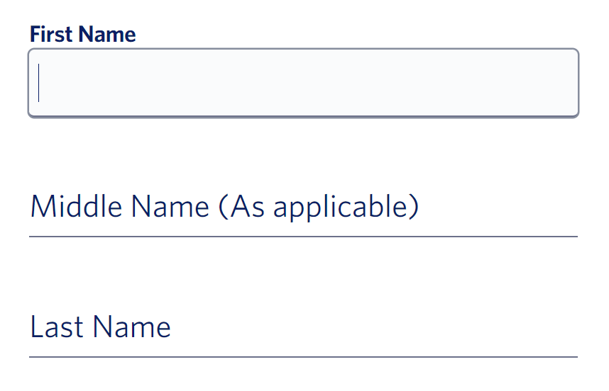 The First Name field has focus and is empty.