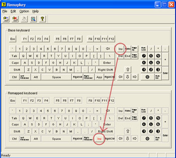 screenshot of Remapkey depicts dragging of Insert key to mapped keyboards App key