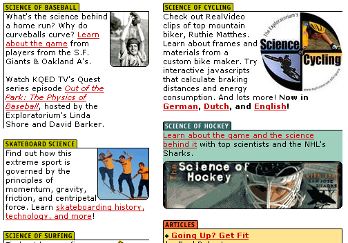 Screenshot of the sports web page showing the very prominent Hockey section