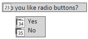 Screenshot displaying two radio buttons with text labels. The reading order of the test that precedes the button is 23, but the reading order number for the first button is 34. 