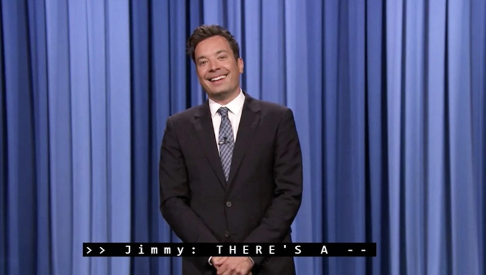 Screenshot of The Tonight Show Starring Jimmy Fallon television broadcast. Captions display on the image.