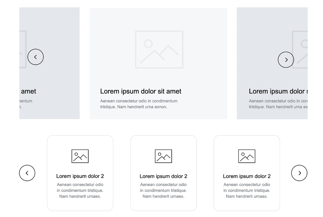 Screen capture of two carousels with default Lorem ipsum text in their slides.