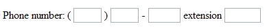 The words 'phone number' are followed by 4 text input boxes, intended to be used for area code, first three digits, last four digits, and then extension
