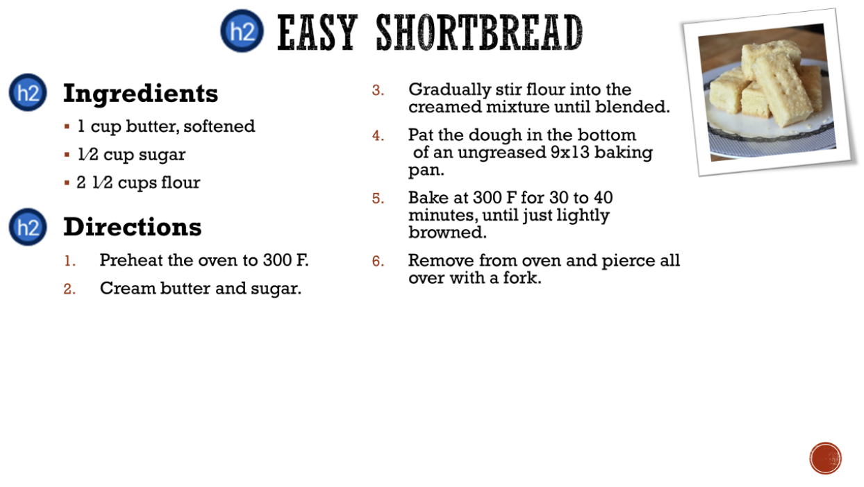 Screenshot of a recipe page showing all headings as second-level.