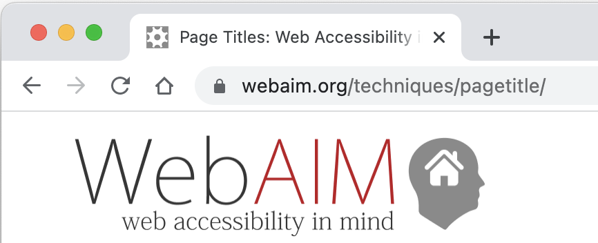 Screenshot of a browser tab showing 'Page Titles' followed by 'Web Accessibility in Mind' with 'in Mind' truncated and not visible.