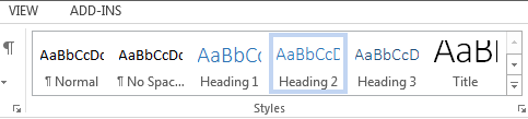 Screenshot of the 'Heading 2' option highlighted in the 'Styles' toolbar.