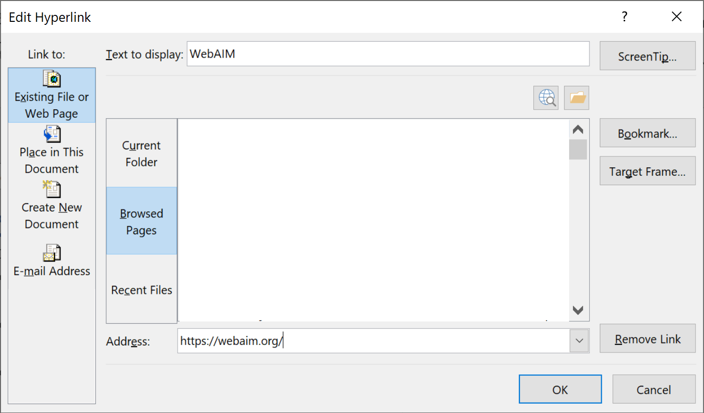 Screenshot of the Edit Hyperlink dialog with the Text to display field highlighted